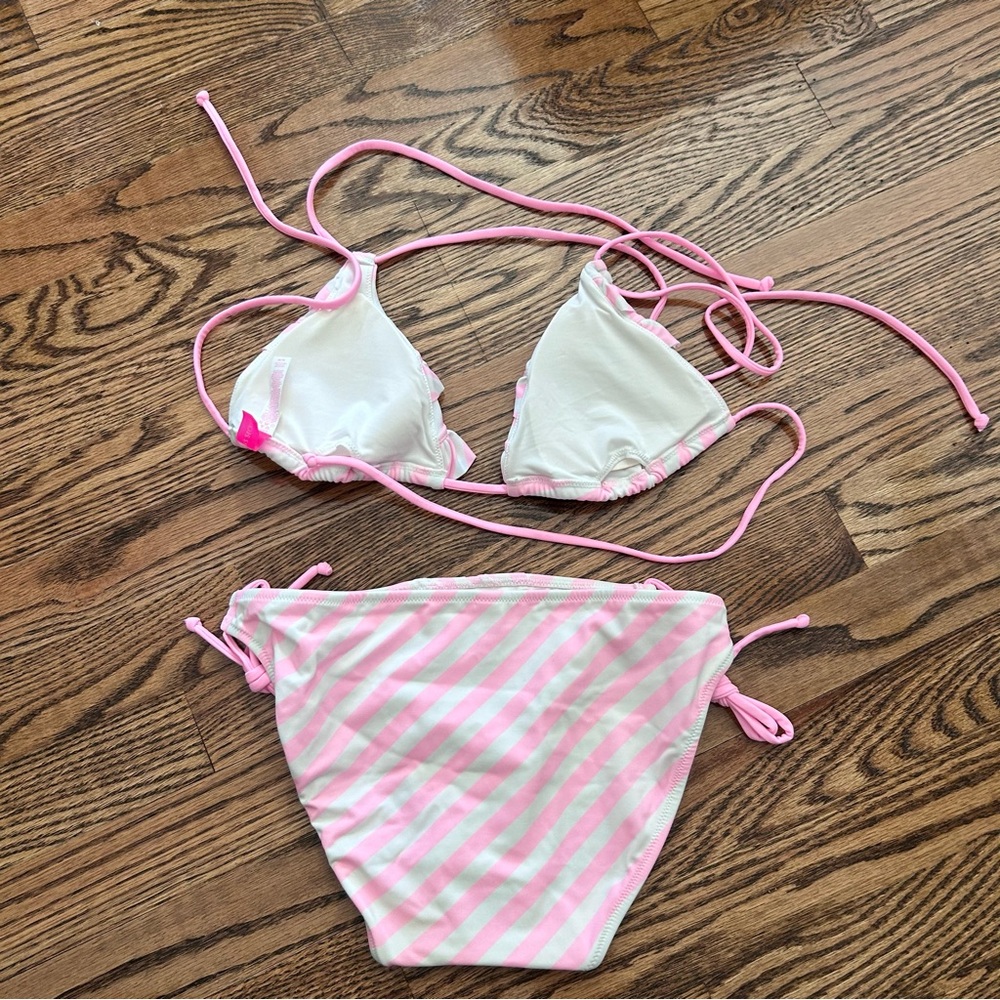 Victoria's Secret NWOT medium bikini pink white ruffle double string - Picture 6 of 10